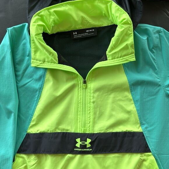 Under Armour Womens Off-Pitch Anorak 2.0 Jacket Hoodie Turquoise Lime Green Sz M - Picture 2 of 15